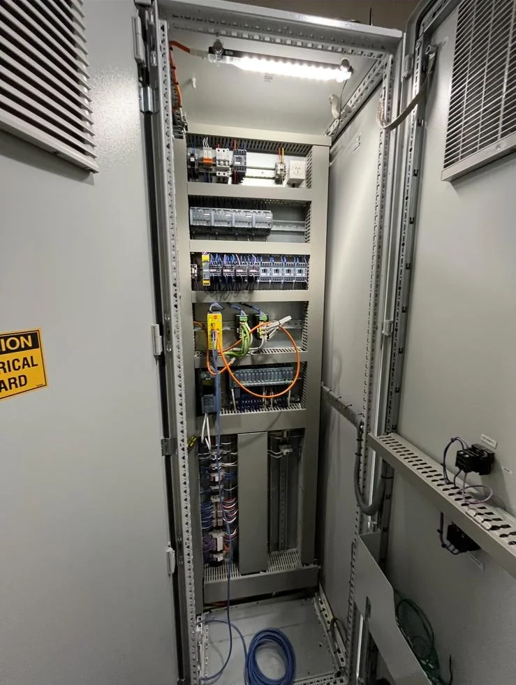 Neatly terminated control wiring inside a new commercial switchboard cabinet