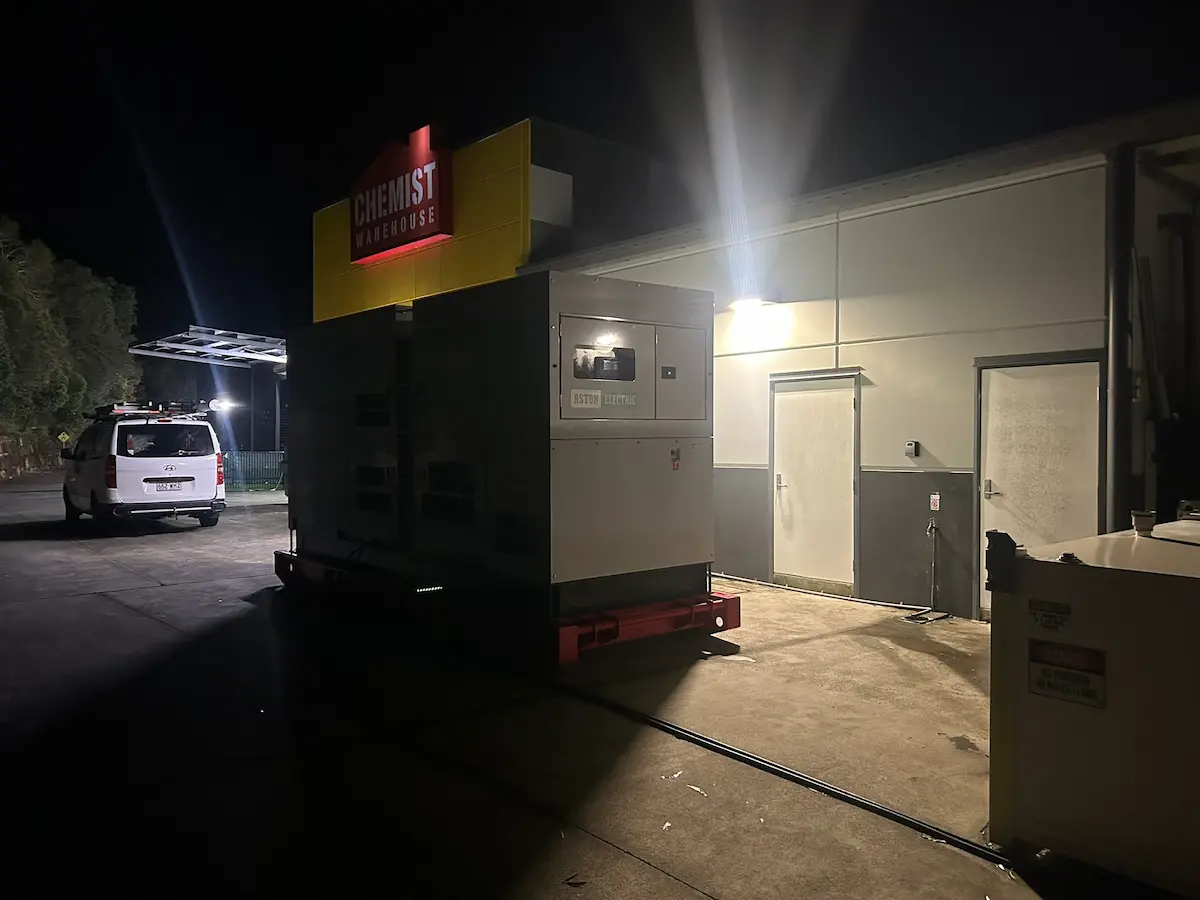 Temporary generator deployed after a load isolator failure to keep a supermarket trading