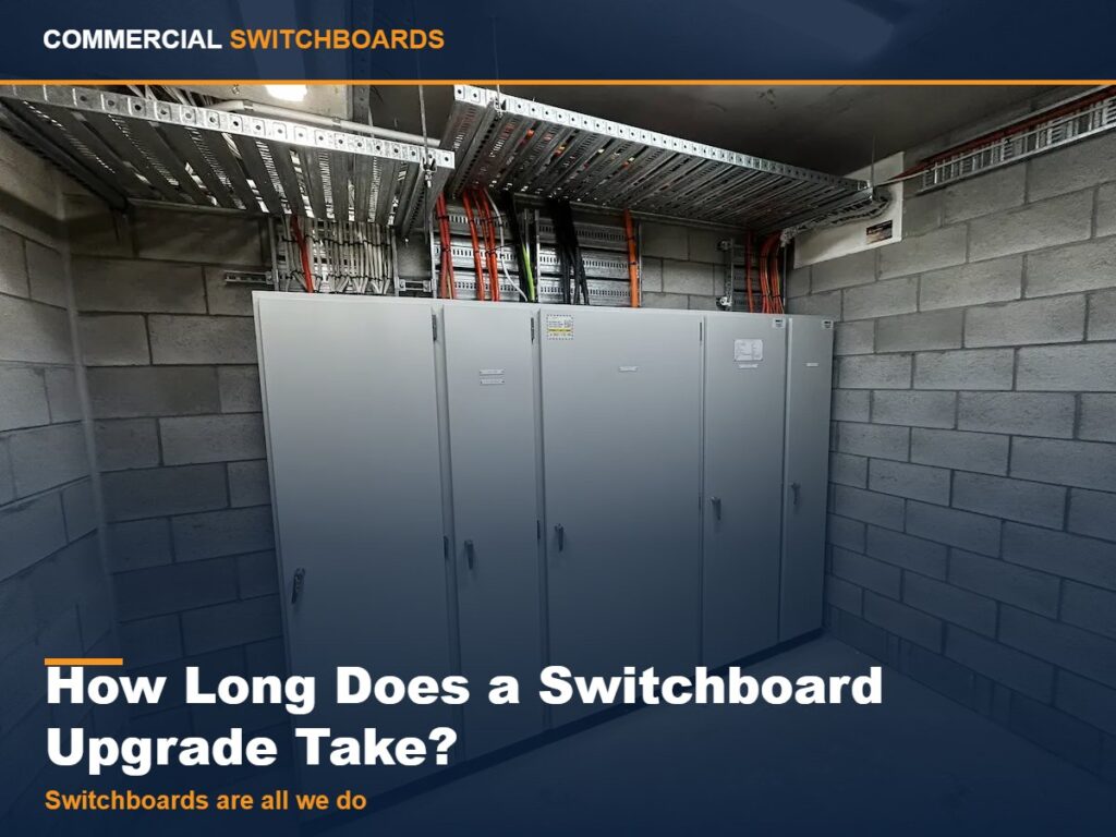 A commercial switchboard changeover in progress, switchboard upgrade timeline across brisbane and south east queensland