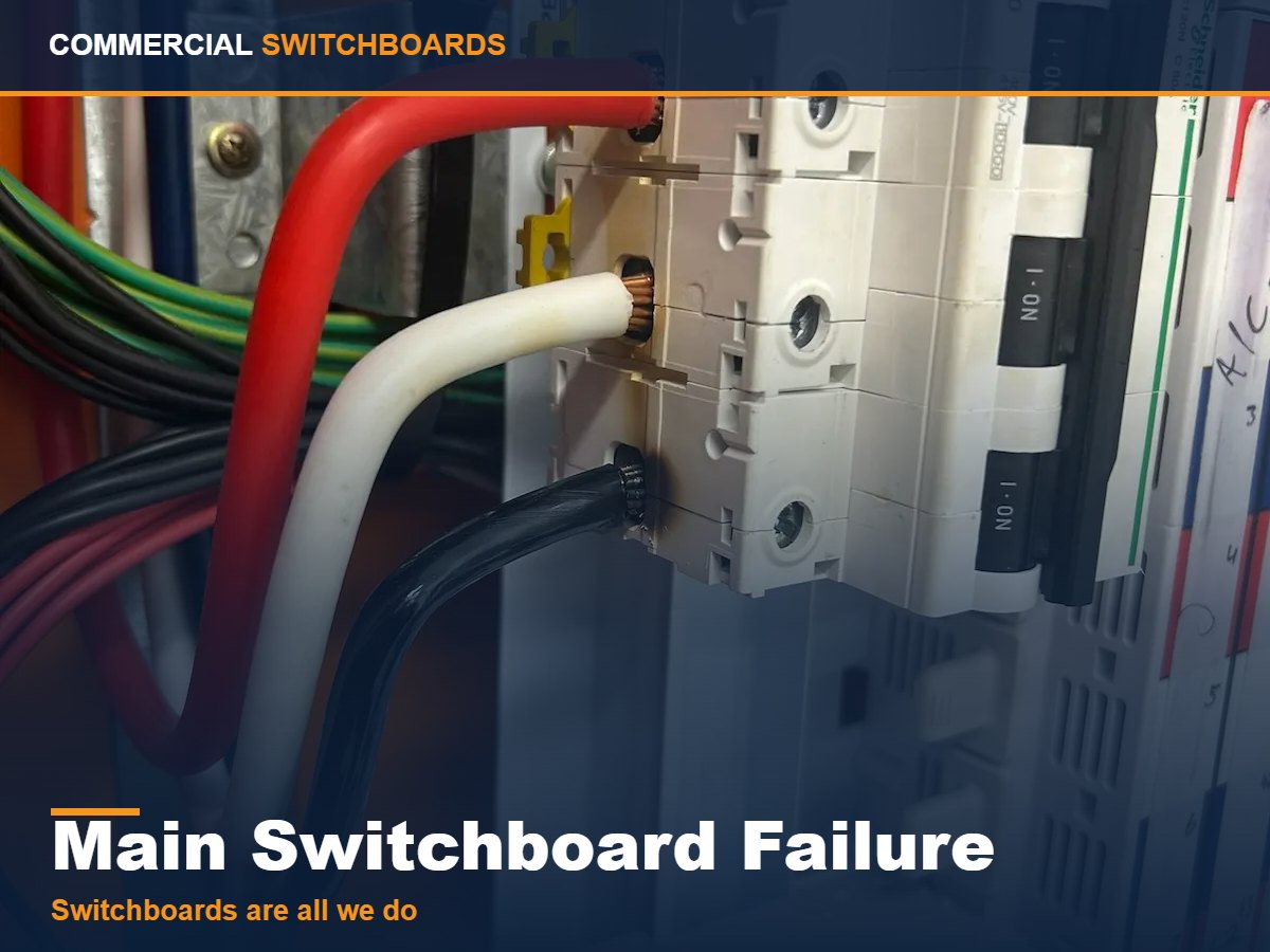 A burnt commercial main switchboard after a failure, Main Switchboard Failure across Brisbane and South East Queensland