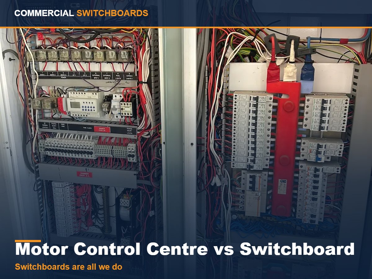 Motor control centre internals with starters and controls, Motor Control Centre vs Switchboard across Brisbane and South East Queensland