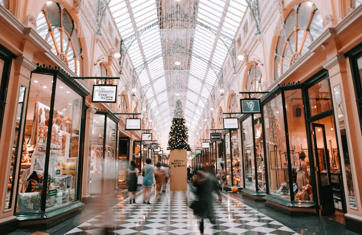 Retail precinct arcade with multiple shopfront tenancies