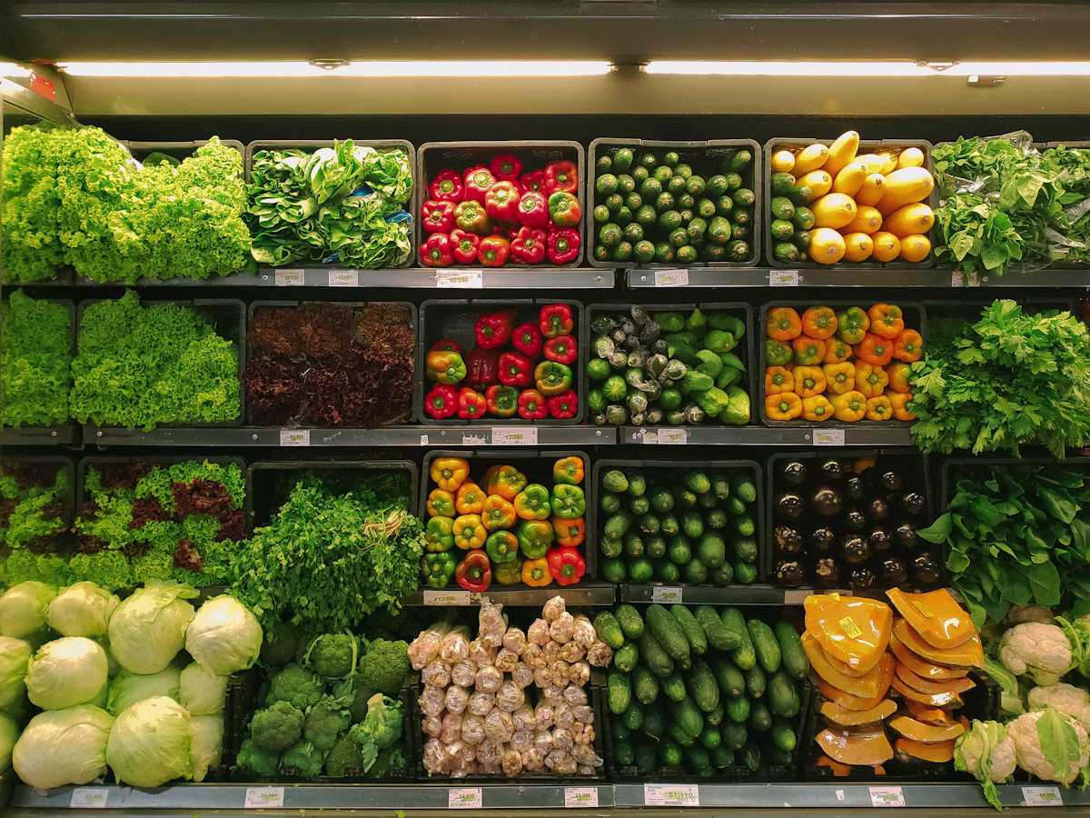 Supermarket fresh produce display powered by commercial switchboard infrastructure