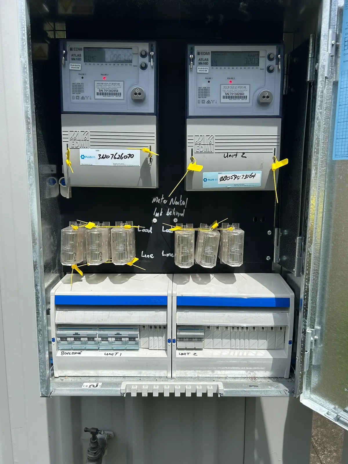 Multi-tenancy meter board with smart meters and tenant service fuses